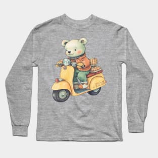A cute teddy bear riding scooter bike Long Sleeve T-Shirt
